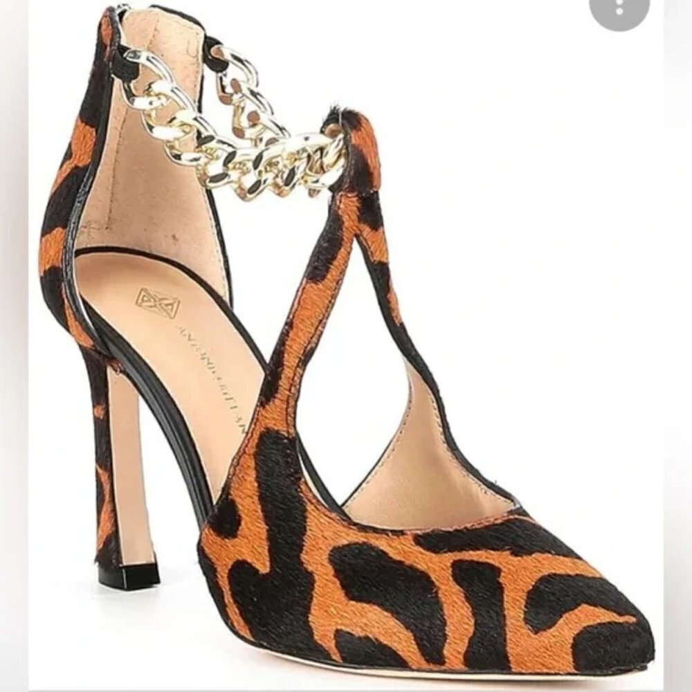 Antonio Melani Pumps Tiaa Animal Print Calf Hair Ankle Chain Size 7.5